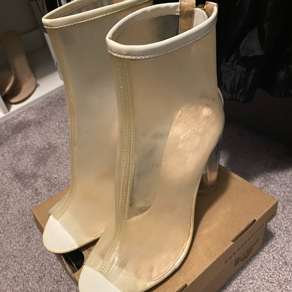 clear see through bootie heels
